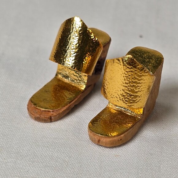 Vintage Barbie Shoes 1959–62 Gold Cork Wedge Sandals Early Mattel Fashion Pak - Picture 2 of 9